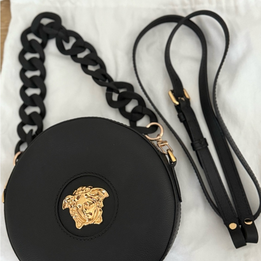 Versace Black Crossbody Bag with Gold Medusa Emblem